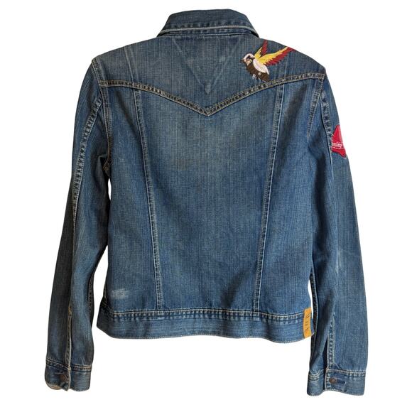 Tommy Hilfiger Denim Jacket Embroidered Bird Heart Patch Blue Trucker Womens M - Picture 7 of 11